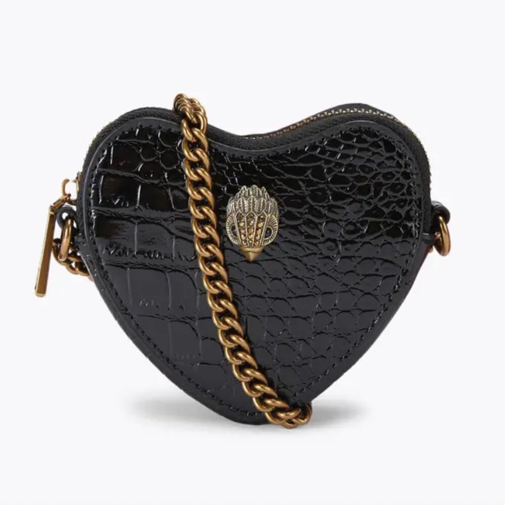 Kurt Geiger London Black Croco Micro Heart Crossbody Bag
